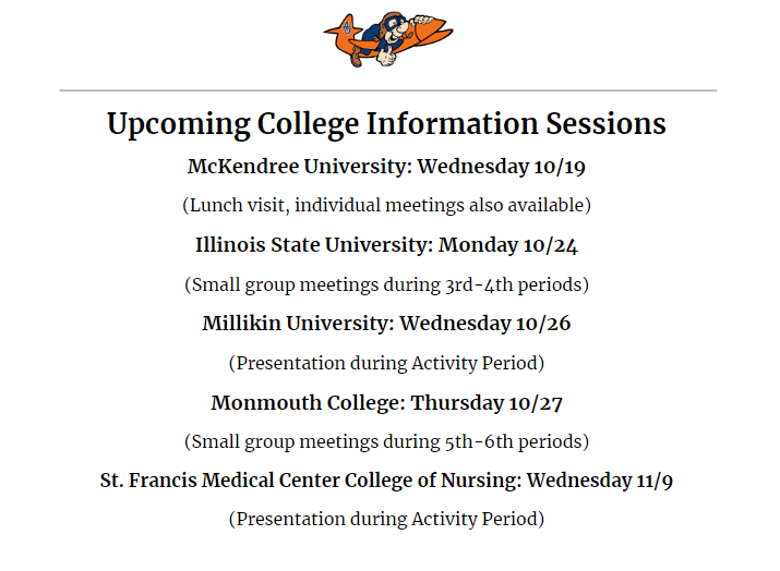 upcoming college info sessions